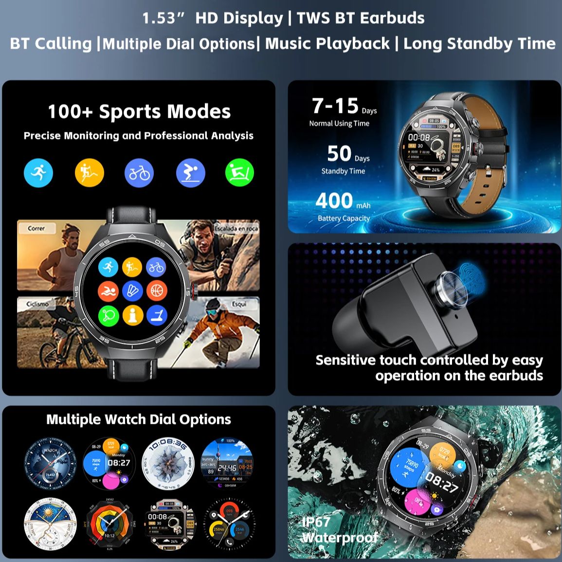 NFC Headset Smart Watch 2 in 1 - Smartwatch Headset recension och pris