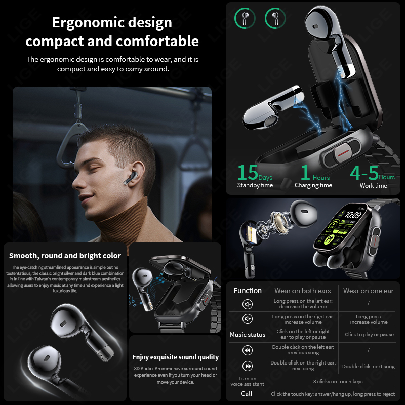 NFC Smart Watch TWS 2-in-1 Hea - Smartwatch Headset recension och pris